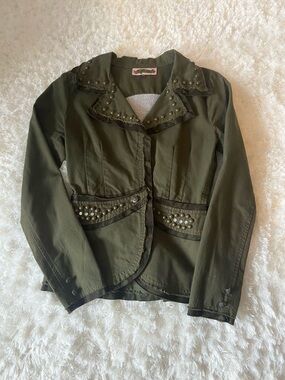Love Junkie Olive Green Studded Military Blazer
